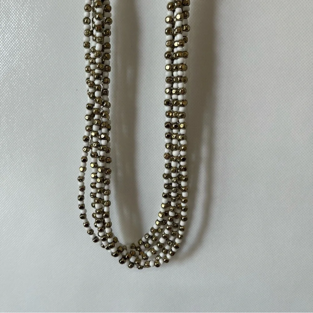 Talbots Multi-Strand Gold and White Long Beaded Necklace NWT